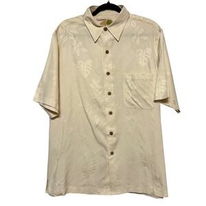 Caribbean Coastal Silk Blend Embossed Button Shirt Men Size L Old Money Luxury